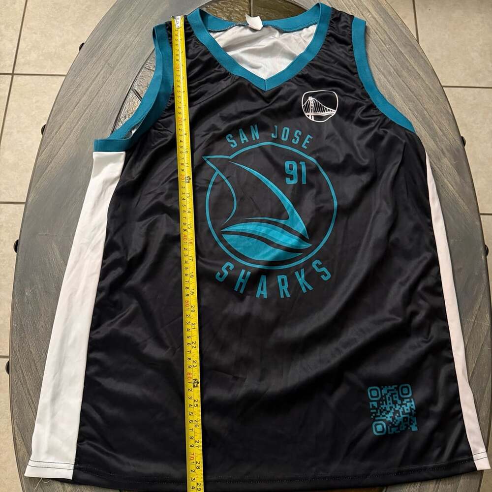 San Jose Sharks 91 Basketball Jersey Black Teal size XL